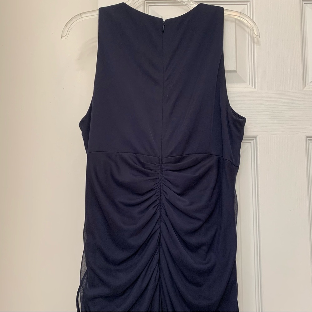 Betsy & Adam 💖 Rhinestone Accent Formal Ruched Navy Gown Womens 14 - Picture 9 of 16